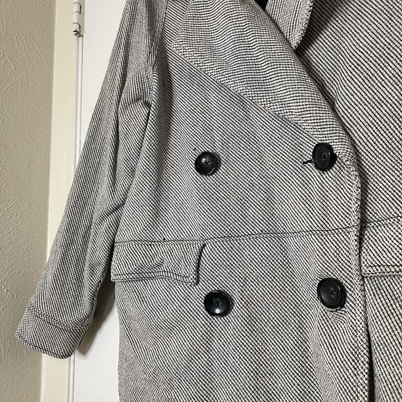FREE PEOPLE oversized herringbone tweed black white double breasted pea coat XS - Picture 3 of 6